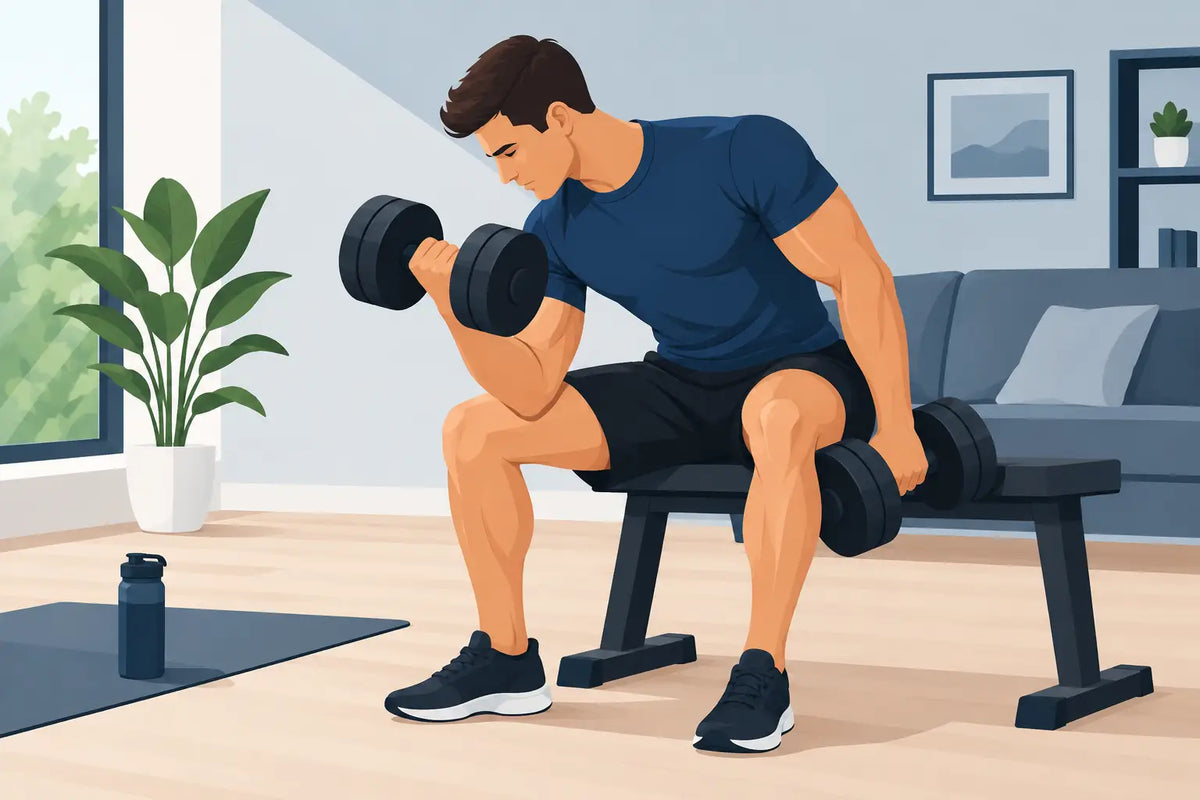Thuis trainen met zware dumbbells voor meer kracht