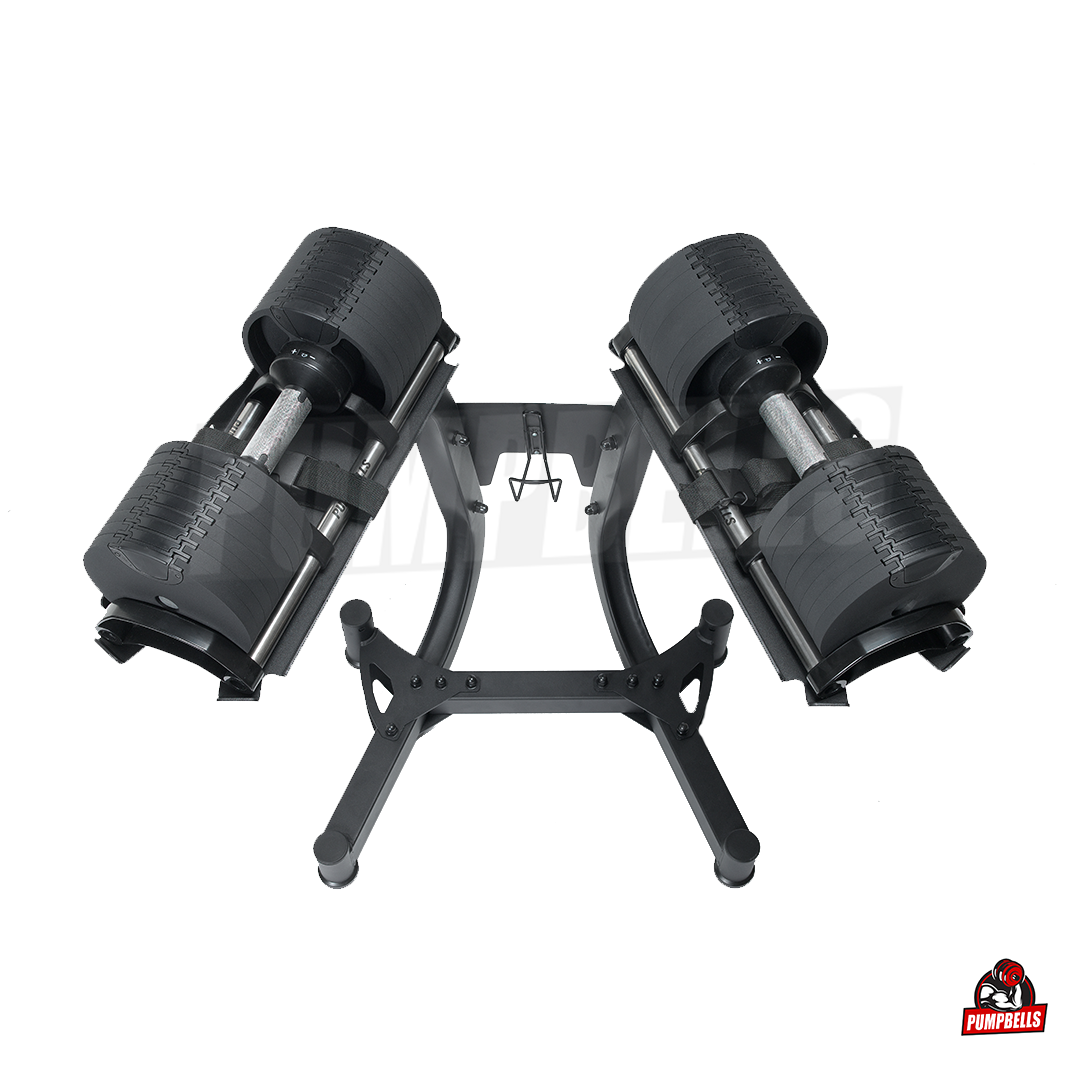 COMBIDEAL 2 x 28KG | 8 (met magneetgewichten 15) DUMBELLS + STAND