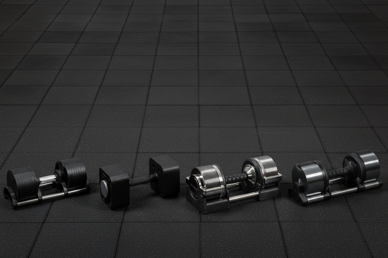 Dumbbells op fitnesstegels