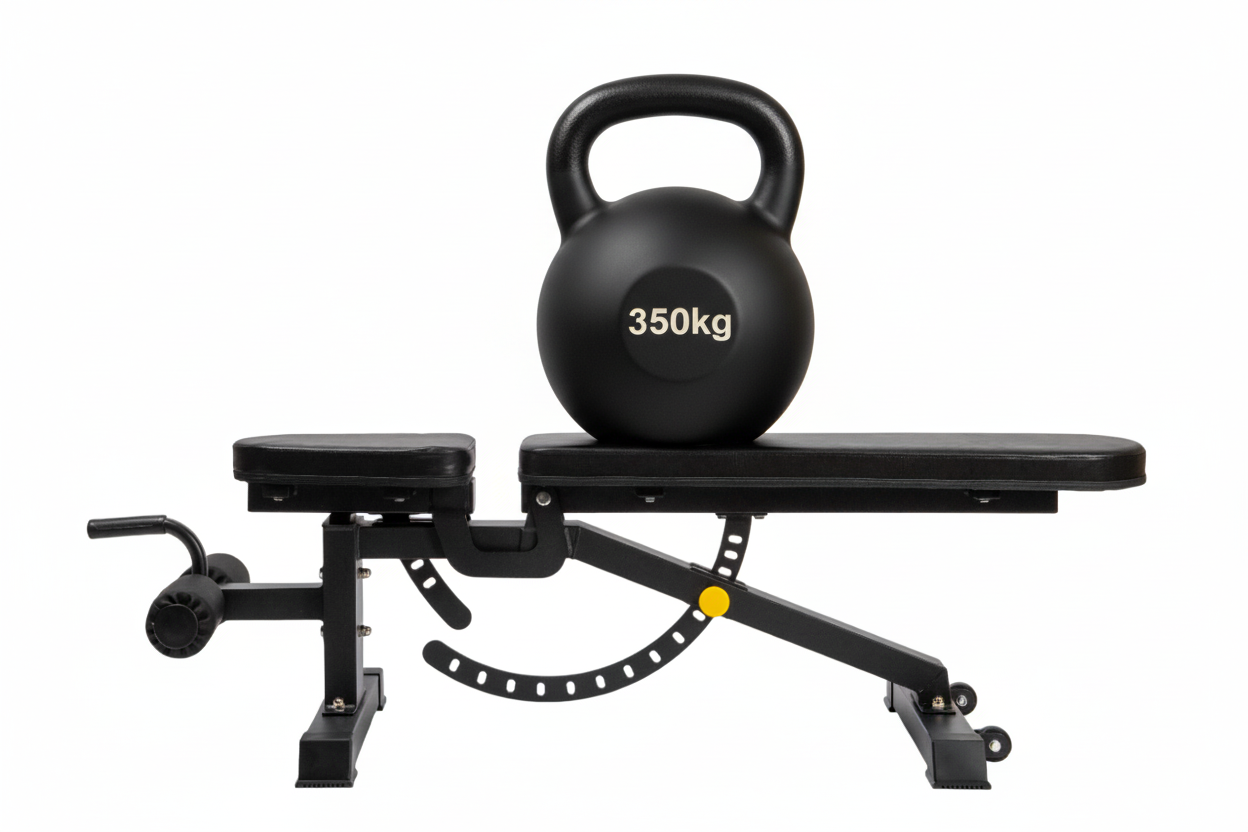 Fitnessbank met 350kg kettlebell